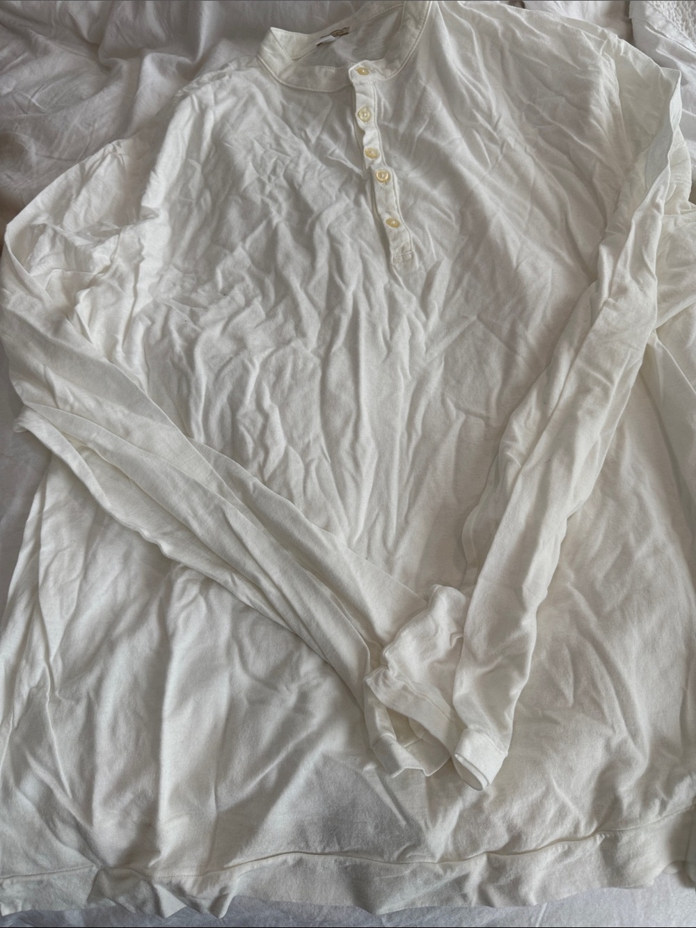 Massimo Alba Cream Long-Sleeve Henley Shirt,Made In Italy